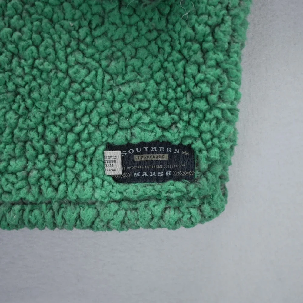 Southern Marsh Mens Blue Green Sherpa Fleece Quarter Zip Pullover Neon Pocket S